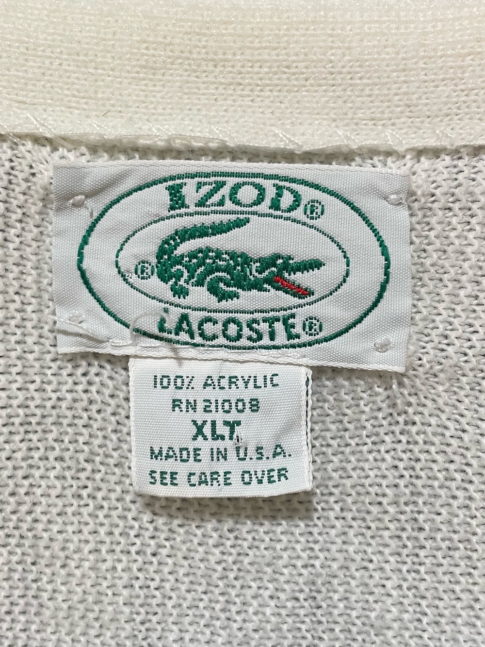 Vintage IZOD Lacoste White Sweater - Green Logo Size XLT